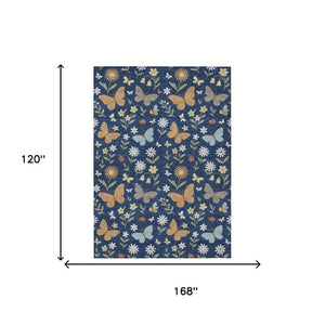 10x14 Navy Abstract Washable Polyester Rug for Indoor Outdoor Patios and Living Rooms