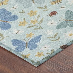 5x8 Sky Blue Abstract Washable Polyester Indoor Outdoor Rug for Patio or Living Room
