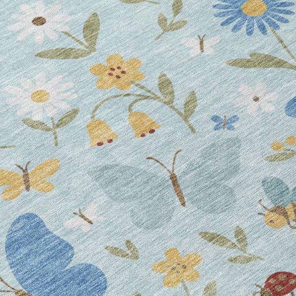 5x8 Sky Blue Abstract Washable Polyester Indoor Outdoor Rug for Patio or Living Room