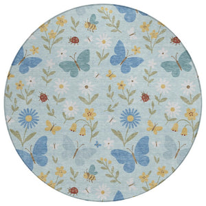 HomeRoots 8 Ft Round Abstract Polyester Area Rug Washable Indoor Outdoor Patio Decor 733632