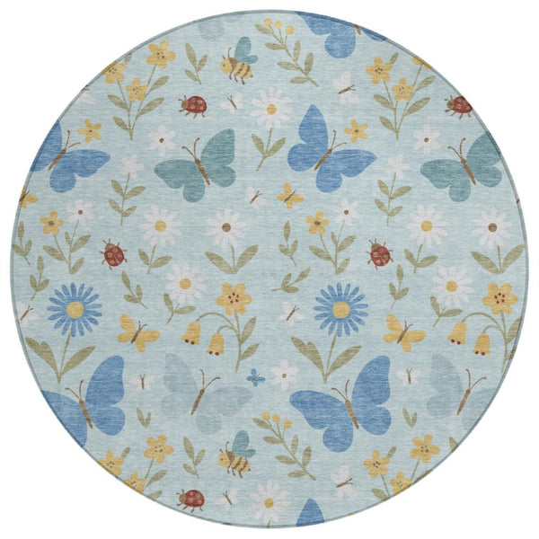 HomeRoots 8 Ft Round Abstract Polyester Area Rug Washable Indoor Outdoor Patio Decor 733632