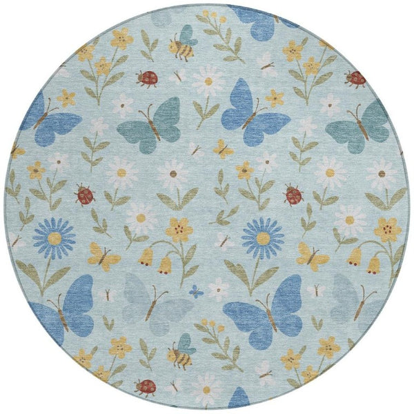 8 Ft Round Abstract Polyester Area Rug Washable Indoor Outdoor Patio Decor