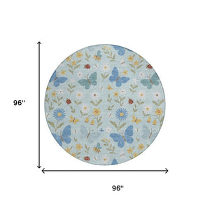 8 Ft Round Abstract Polyester Area Rug Washable Indoor Outdoor Patio Decor