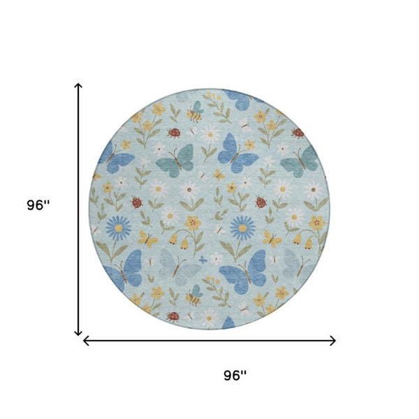 8 Ft Round Abstract Polyester Area Rug Washable Indoor Outdoor Patio Decor
