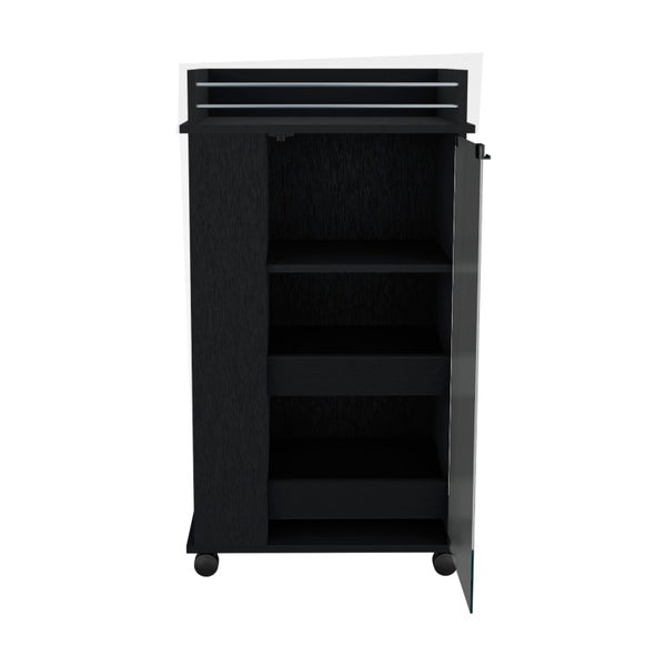 HomeRoots 22 Inch Black Wood Rolling Bar Cart with Wheels for Kitchen or Living Room 733636