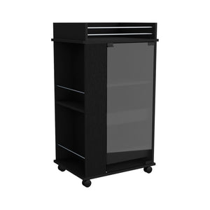 22 Inch Black Wood Rolling Bar Cart with Wheels for Kitchen or Living Room
