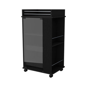 22 Inch Black Wood Rolling Bar Cart with Wheels for Kitchen or Living Room