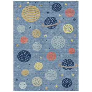 5x8 Floral Polyester Area Rug Machine Washable Navy Blue Indoor Outdoor Use
