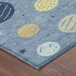 8 Ft Round Washable Floral Area Rug Indoor Outdoor Polyester Woven Blue Navy