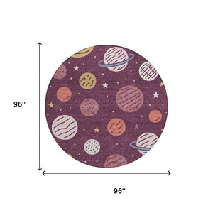 8 Ft Round Floral Polyester Area Rug Washable Indoor Outdoor Patio Felt Back