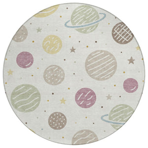 8 Ft Round Washable Floral Polyester Rug for Indoor Outdoor Patio and Porch Use