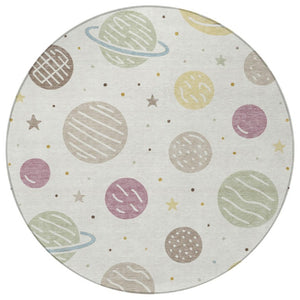 8 Ft Round Washable Floral Polyester Rug for Indoor Outdoor Patio and Porch Use