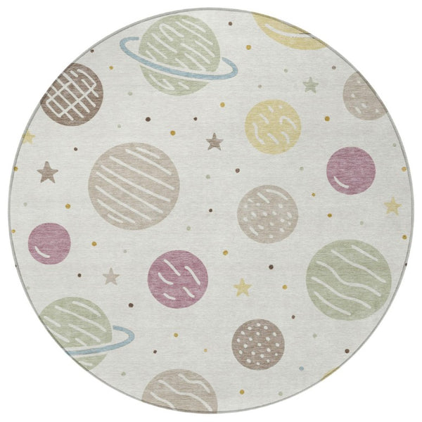 8 Ft Round Washable Floral Polyester Rug for Indoor Outdoor Patio and Porch Use