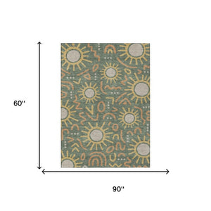 5x8 Geometric Polyester Area Rug Washable Indoor Outdoor Patio and Living Room