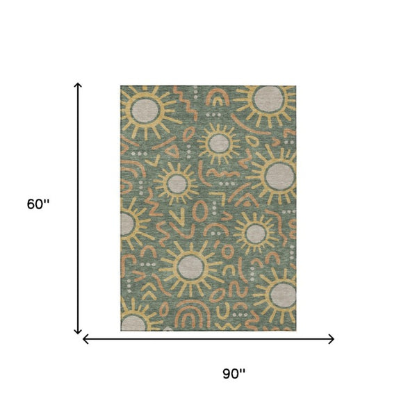 5x8 Geometric Polyester Area Rug Washable Indoor Outdoor Patio and Living Room