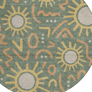HomeRoots 8 Foot Round Geometric Polyester Area Rug Washable for Patio and Indoor Use 733676