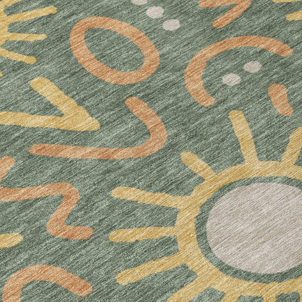 8 Foot Round Geometric Polyester Area Rug Washable for Patio and Indoor Use