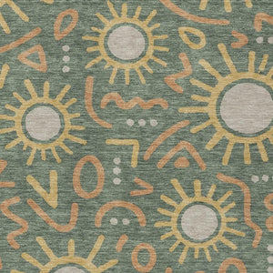 HomeRoots 9x12 Geometric Polyester Area Rug Indoor Outdoor Washable Green Gold Modern 733678