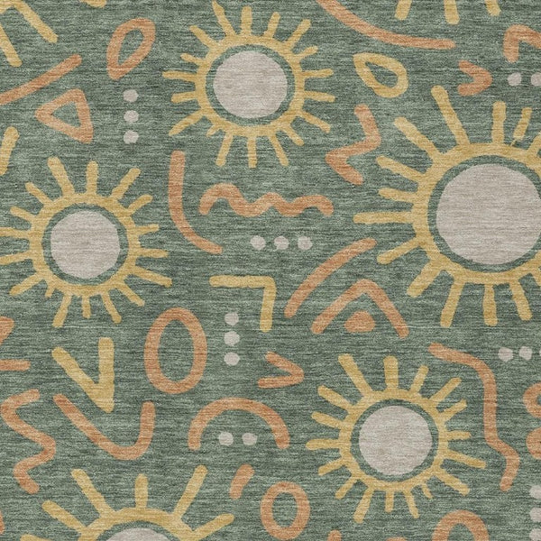 HomeRoots 9x12 Geometric Polyester Area Rug Indoor Outdoor Washable Green Gold Modern 733678