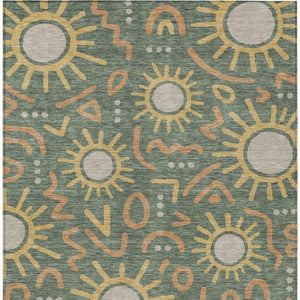 9x12 Geometric Polyester Area Rug Indoor Outdoor Washable Green Gold Modern