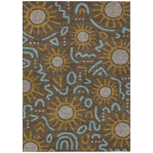 5x8 Geometric Polyester Area Rug Washable Indoor Outdoor Low Pile Felt Back