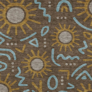 HomeRoots 5x8 Geometric Polyester Area Rug Washable Indoor Outdoor Low Pile Felt Back 733687