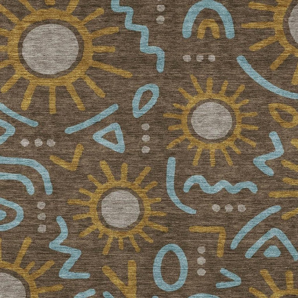 HomeRoots 5x8 Geometric Polyester Area Rug Washable Indoor Outdoor Low Pile Felt Back 733687