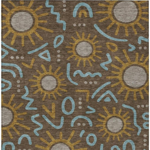 5x8 Geometric Polyester Area Rug Washable Indoor Outdoor Low Pile Felt Back
