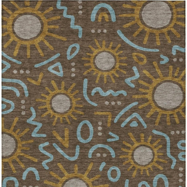 5x8 Geometric Polyester Area Rug Washable Indoor Outdoor Low Pile Felt Back