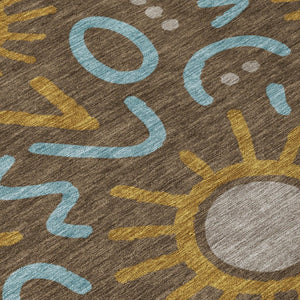 5x8 Geometric Polyester Area Rug Washable Indoor Outdoor Low Pile Felt Back