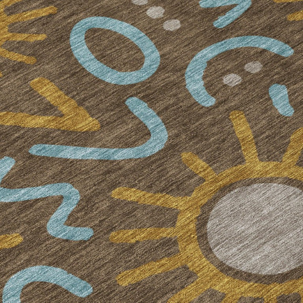 5x8 Geometric Polyester Area Rug Washable Indoor Outdoor Low Pile Felt Back
