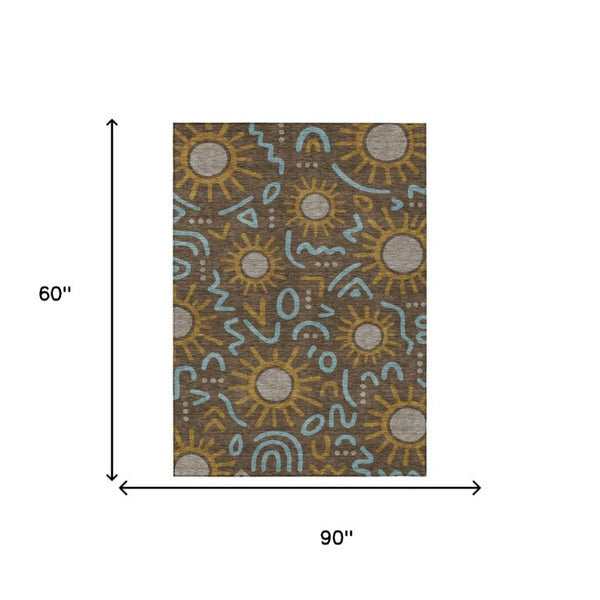 5x8 Geometric Polyester Area Rug Washable Indoor Outdoor Low Pile Felt Back