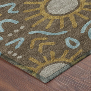 8 Ft Round Geometric Polyester Area Rug Washable for Indoor Outdoor Patios
