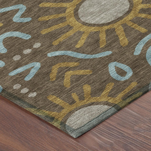 8 Ft Round Geometric Polyester Area Rug Washable for Indoor Outdoor Patios