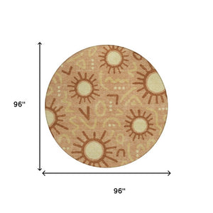 8 Ft Round Geometric Polyester Area Rug Washable Copper Tones for Patio or Living Room