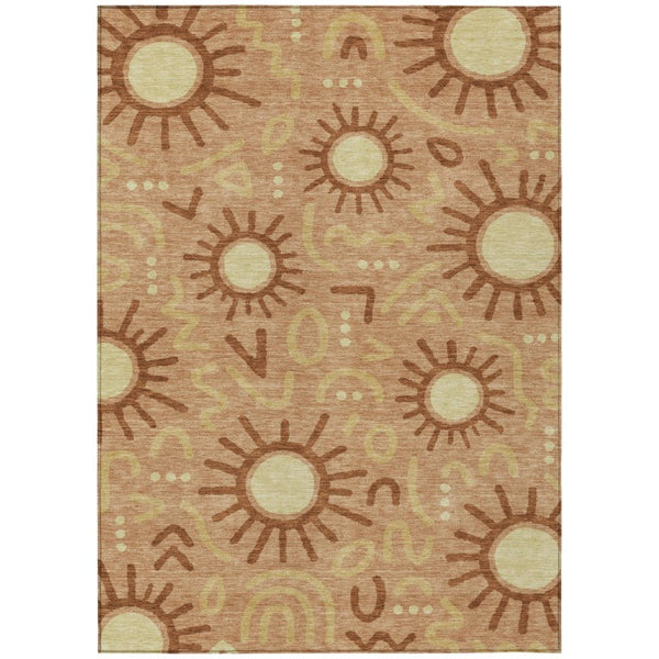 9 X 12 Copper Orange Geometric Polyester Washable Area Rug for Patio or Living Room