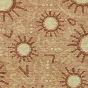 HomeRoots 9 X 12 Copper Orange Geometric Polyester Washable Area Rug for Patio or Living Room 733696