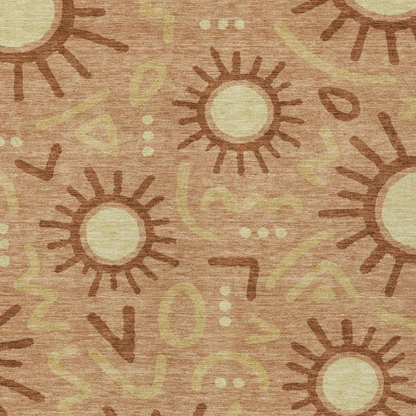 HomeRoots 9 X 12 Copper Orange Geometric Polyester Washable Area Rug for Patio or Living Room 733696