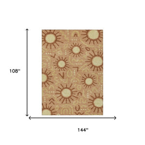 9 X 12 Copper Orange Geometric Polyester Washable Area Rug for Patio or Living Room