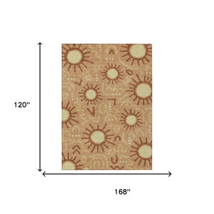 10 X 14 Copper Orange Geometric Polyester Washable Indoor Outdoor Area Rug