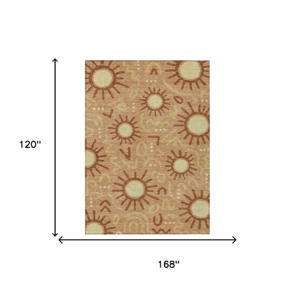 10 X 14 Copper Orange Geometric Polyester Washable Indoor Outdoor Area Rug