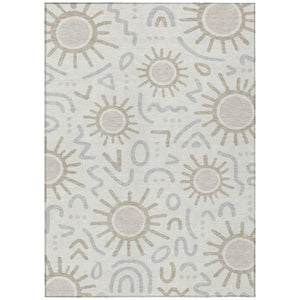 9 X 12 Geometric Ivory Washable Polyester Area Rug for Indoor Outdoor Living