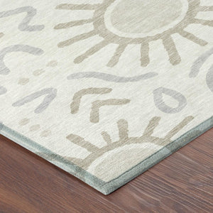9 X 12 Geometric Ivory Washable Polyester Area Rug for Indoor Outdoor Living