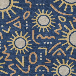 HomeRoots 5x8 Navy Geometric Polyester Area Rug Washable Indoor Outdoor Patio Entryway 733705