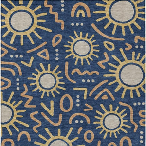 5x8 Navy Geometric Polyester Area Rug Washable Indoor Outdoor Patio Entryway