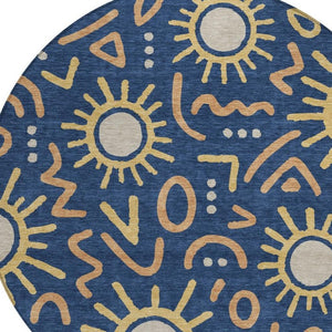 HomeRoots 8 Ft Round Geometric Polyester Area Rug for Indoor Outdoor Patios and Living Rooms 733706