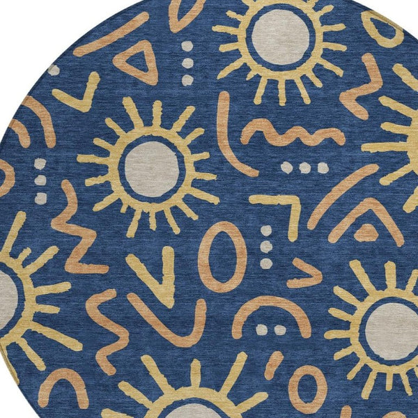 HomeRoots 8 Ft Round Geometric Polyester Area Rug for Indoor Outdoor Patios and Living Rooms 733706