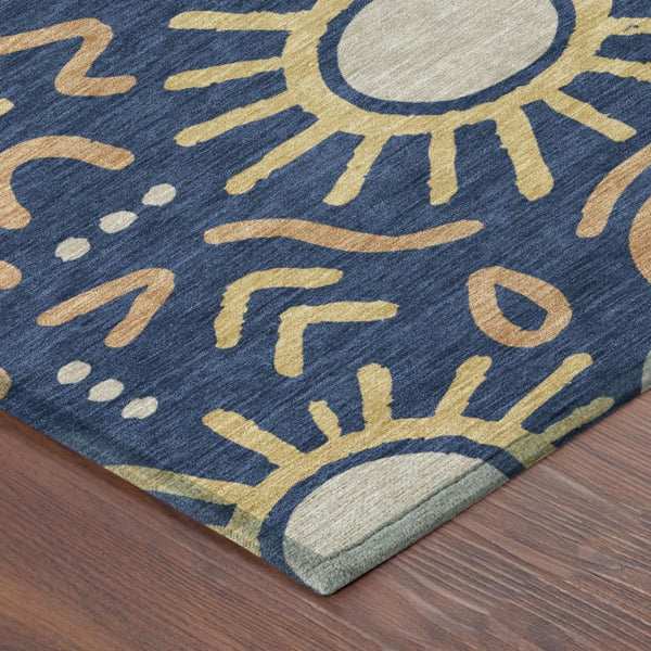 8 Ft Round Geometric Polyester Area Rug for Indoor Outdoor Patios and Living Rooms