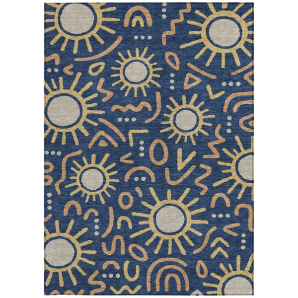 8x10 Navy Geometric Polyester Area Rug Washable Indoor Outdoor Patio Living Room