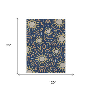 8x10 Navy Geometric Polyester Area Rug Washable Indoor Outdoor Patio Living Room